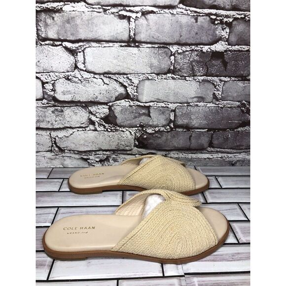 Cole Haan Grand Os Beige Cream Fabric Slides Sandals Women Sz 8B US/39EU - Picture 1 of 13